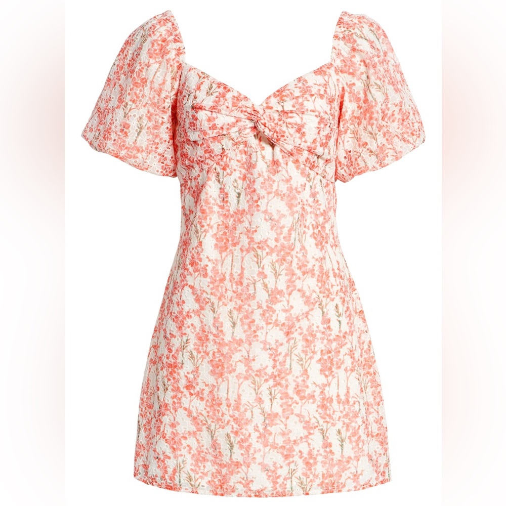 Adelyn Rae Collen Floral Eyelet Puff Sleeve Mini Dress